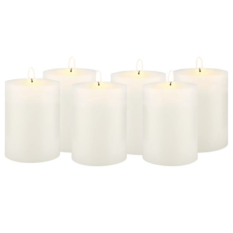Stonebriar Tall 3 x 4 Inch 50 Hour Long Burning Unscented Wax Flat Top Pillar Candles, White, 6 Pack - Image 3